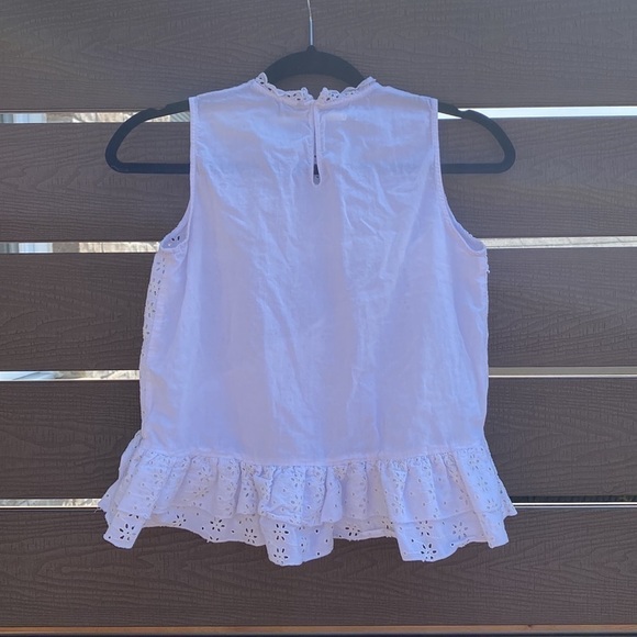 Zara opened eyelet ruffled blouse sleeveless white Size S - Picture 9 of 13